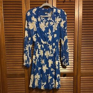 Tommy Hilfiger Floral Long Sleeve Dress in Blue and Cream  |  Size 4